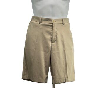 SLAZENGER Mens Shorts Tan Polyester Stretch Bermuda Fly Zip Pockets Size W32